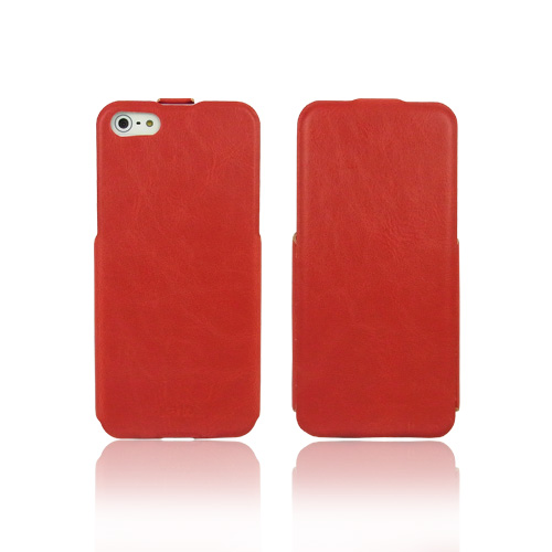  iPhone SE/5/5s 超薄下掀皮套-紅色