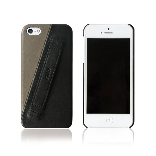 iPhone SE/5/5s Easy-Hold雙色皮革手機殼-黑色