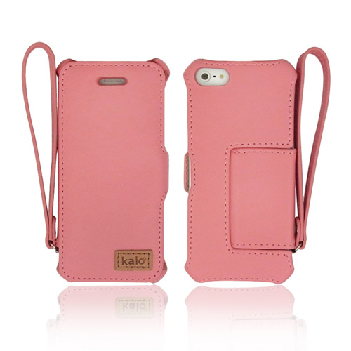 iPhone SE/5/5s 熱定型側翻 站立皮套-粉紅色