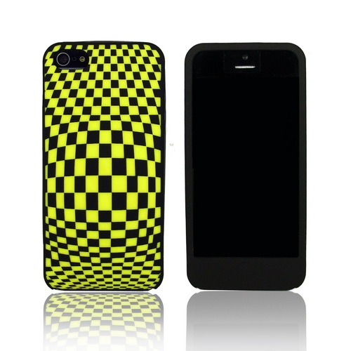 iPhone 5 矽膠保護套-格紋(黃)