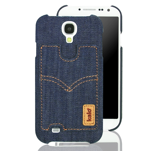 Galaxy S4 個性丹寧卡片口袋 保護殼-深藍