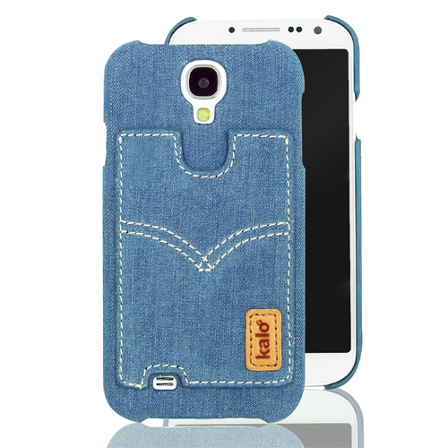 Galaxy S4 個性丹寧卡片口袋 保護殼-淺藍