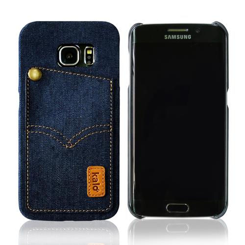 Galaxy S6 edge 丹寧牛仔口袋保護殼-深藍