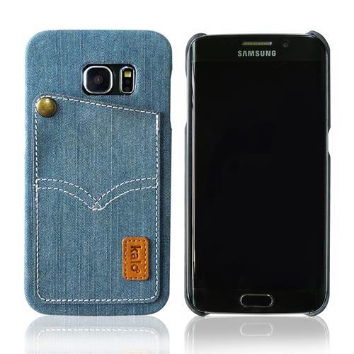 Galaxy S6 edge 丹寧牛仔口袋保護殼-淺藍